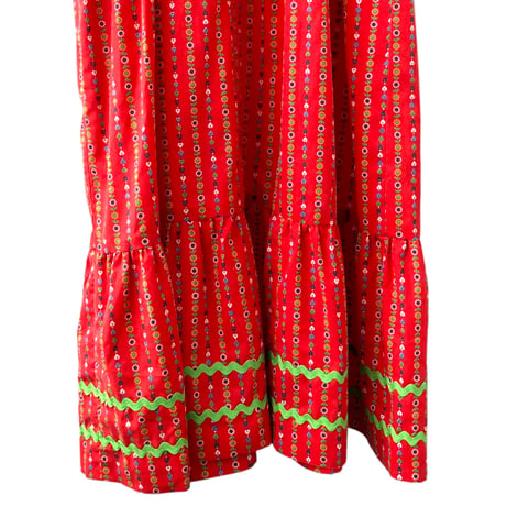 70s Red floral maxi dress【01314】
