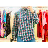 70s Blue plaid brouse【00896】