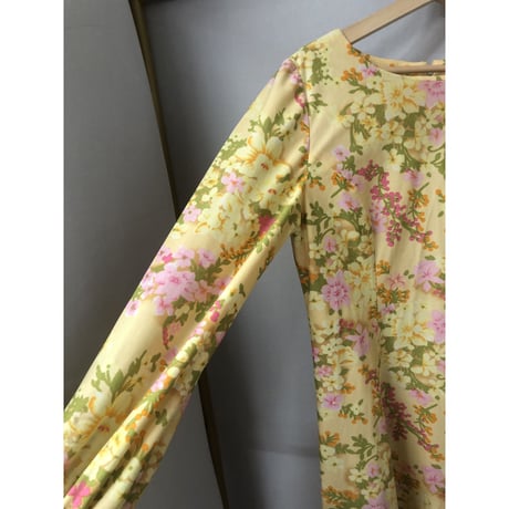 70s yellow floral maxi dress【00834】
