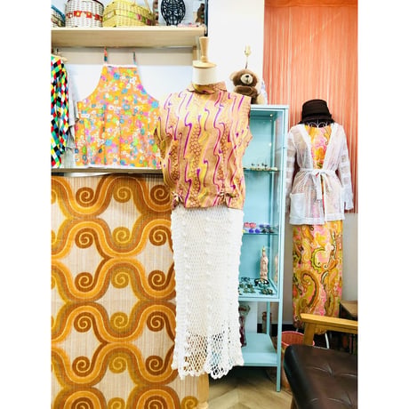 Vintage geometry sleeveless blouse【01199】