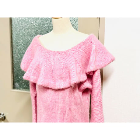 80s Knit pink dress【00589】