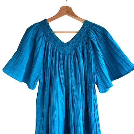 Vintage blue pleats dress【01321】