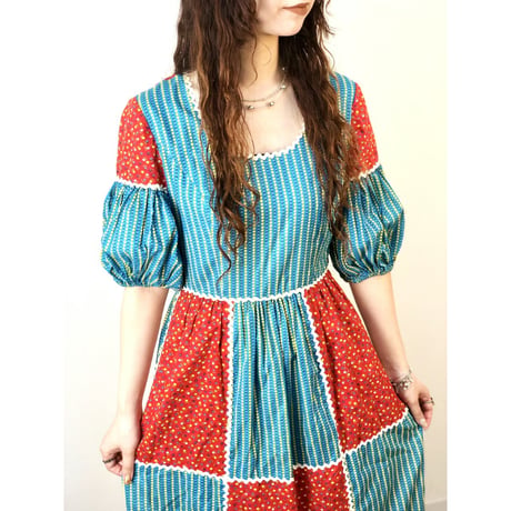 70s Balloon sleeve maxi dress【01308】