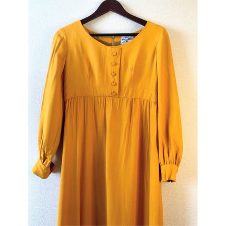 60s Handmade yellow maxi dress【00394】