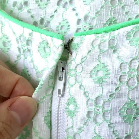 70s Pale green lace maxi dress【01300】
