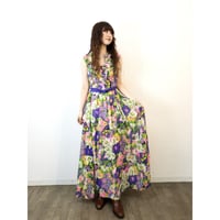 70s Purple floral sleeveless maxi dress【01313】