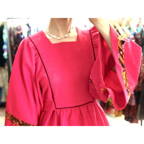 70s Pink hippie maxi dress【01146】
