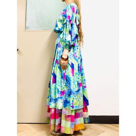 80s MONTAGE NIGHT watercolor ruffle dress【00976】