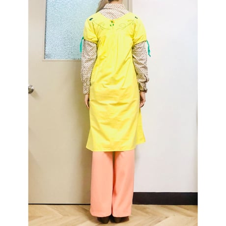 Vintage yellow embroidered dress【00828】