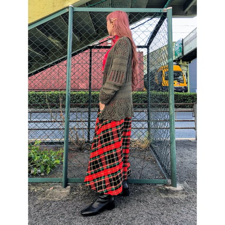 Vintage moss green knit cardigan【00418】