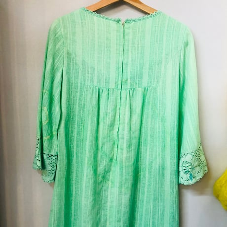 70s Green piece dyed dress【01105】