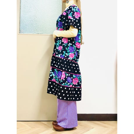 80s Floral and Dot dress【00734】