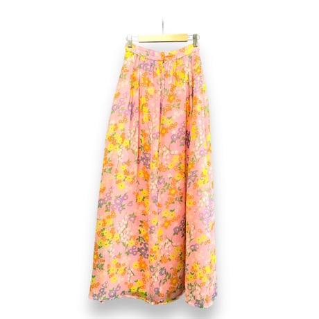 70s Pink floral maxi skirt【01500】