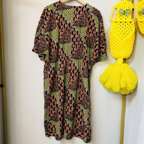 Orange×Yellow African batik dress【01188】