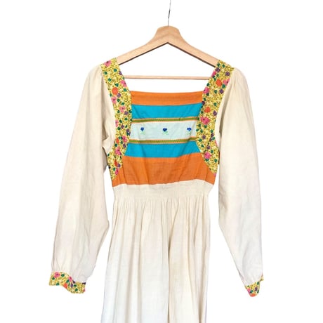 60s Long sleeve patchwork maxi dress【01381】