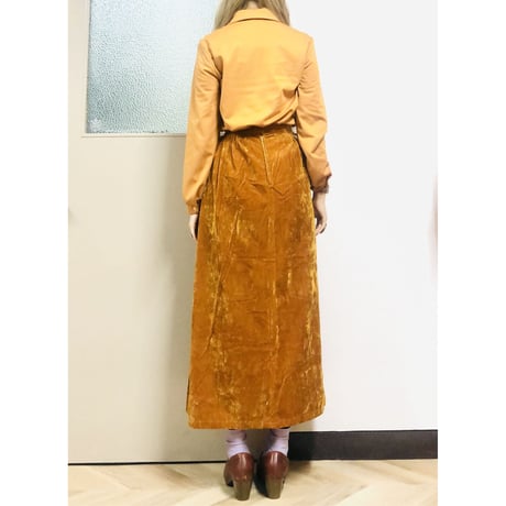 70s Velvet gold maxi skirt【00490】