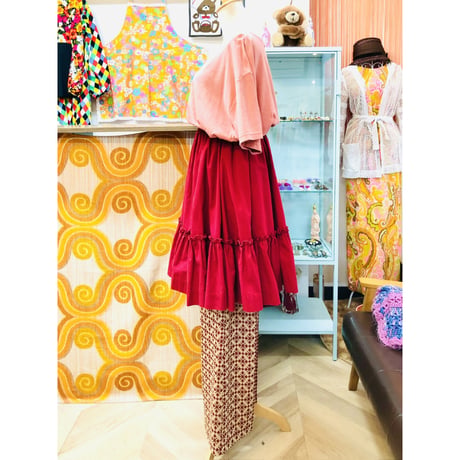 Vintage burgundy tired skirt【01111】