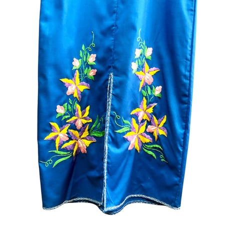 70s Blue embroidery dress【01493】