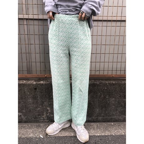 70s Green poly pants【01406】