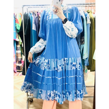 80s Balloon sleeve cotton dress【00863】