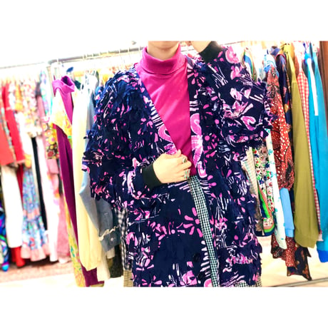 90s Turtleneck cotton top / PINK【01019】