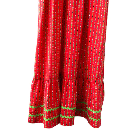 70s Red floral maxi dress【01314】