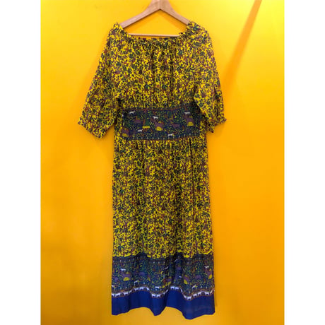 70s Yellow gauze dress【00327】