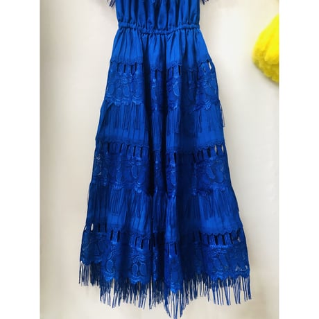70s Blue mexican dress【00694】