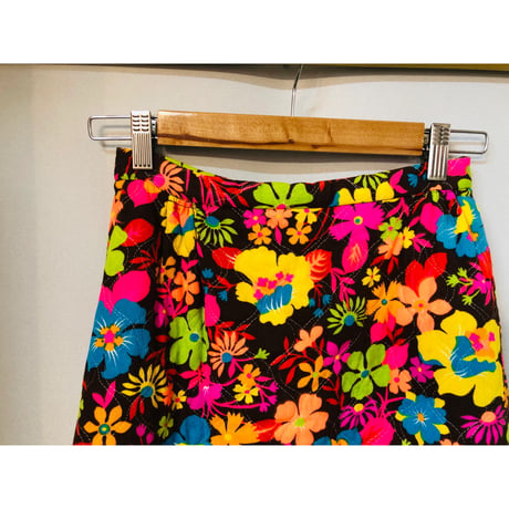 70s Brown floral quilted maxi skirt【01082】