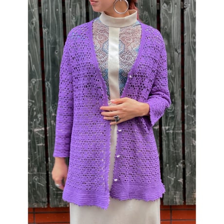 70s Purple crochet cardigan【00413】