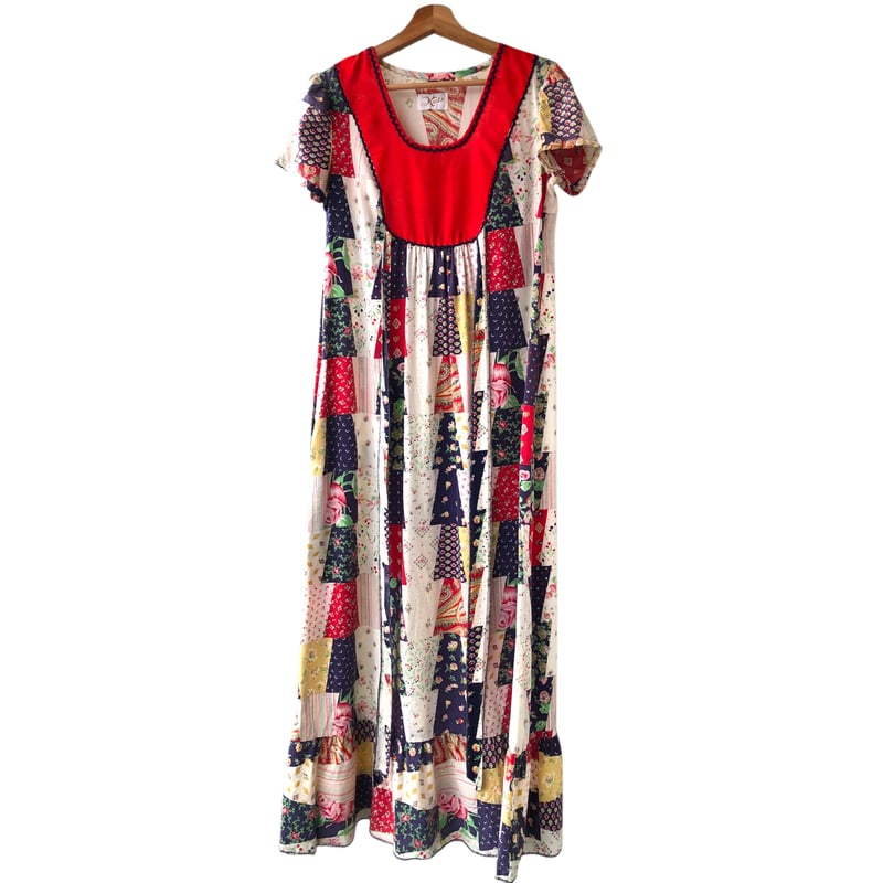 70s Patchwork pattern maxi dress【01311】 | Vinta