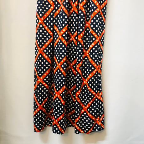 70s Dot & Floral maxi dress【01102】