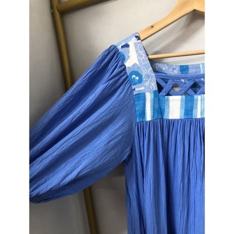 80s Balloon sleeve cotton dress【00863】