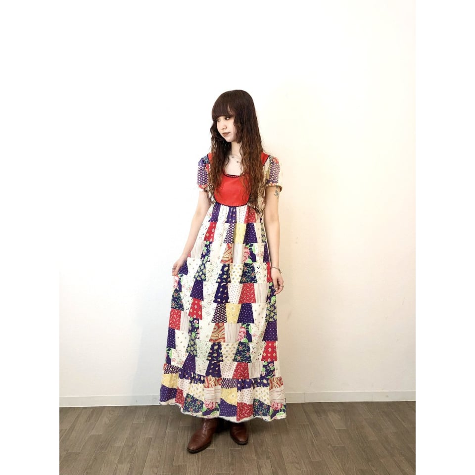 70's Vintage マキシワンピ 70s Patchwork pattern maxi dress【01311】 | Vinta