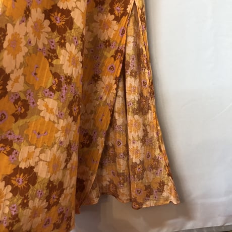 Vintage orange floral maxi dress【01217】