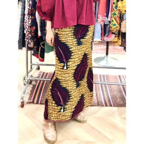 Vintage leaf pattern african batik skirt【01183】