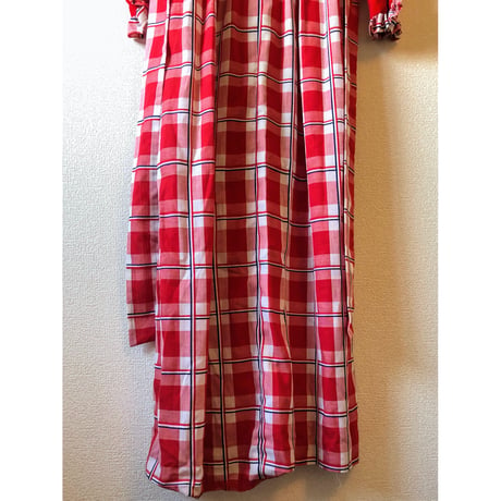 70s Gingham prairie style maxi dress【00467】