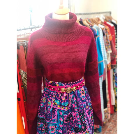 80s Pink border knit sweater【01058】