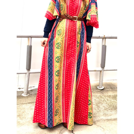 70s Red maxi dress【01075】