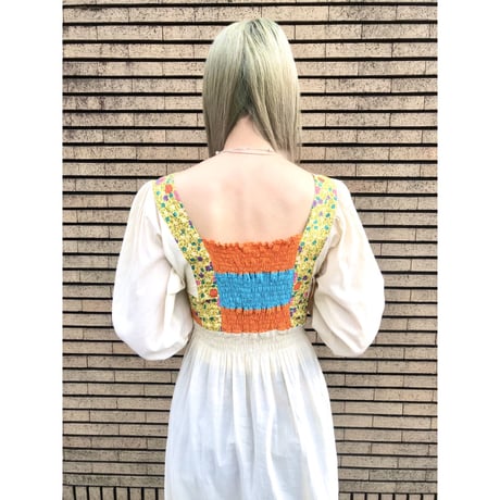 60s Long sleeve patchwork maxi dress【01381】