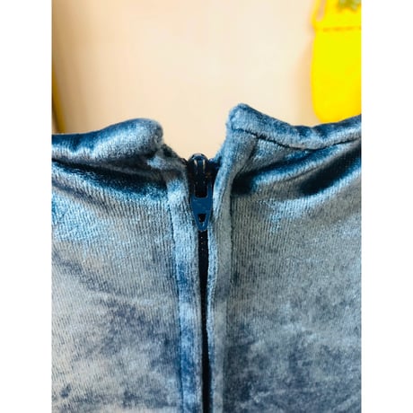70s Blue velor maxi dress【01056】