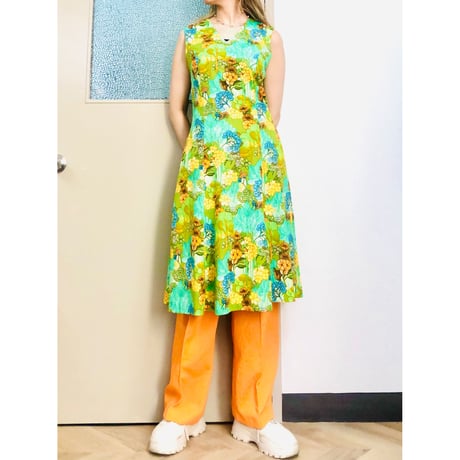 Vintage botanical sleeveless dress【00837】