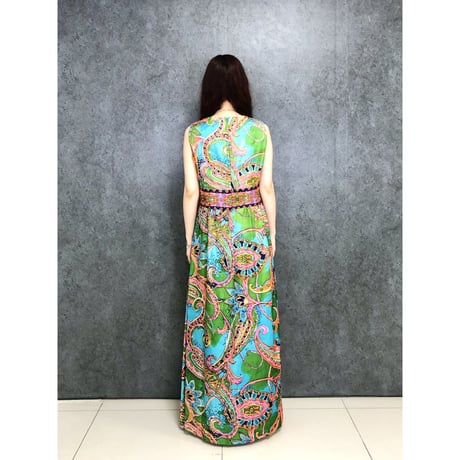 70s Paisley sleeveless maxi dress【01449】