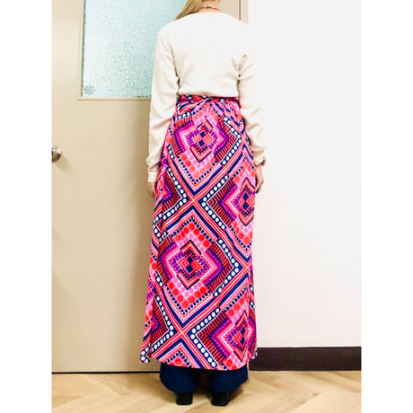 70s Psychedelic wrap maxi skirt【00853】