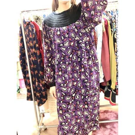 Casi Vintage purple print silk dress【01037】