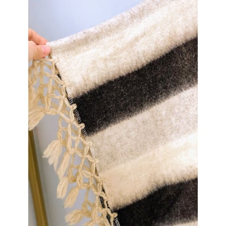 Vintage border wool poncho【00621】