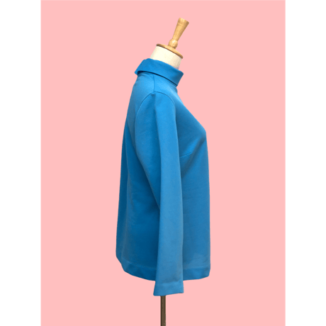 70s Blue poly turtleneck top【00416】