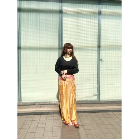 70s Black and yellow floral maxi dress【01227】
