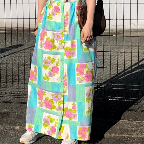 70s Floral maxi skirt【01303】