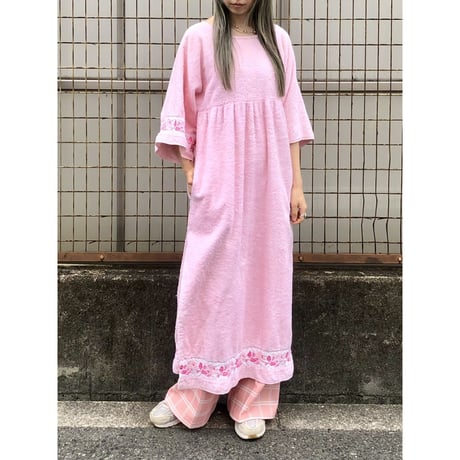 70s Pink pile maxi dress【01428】